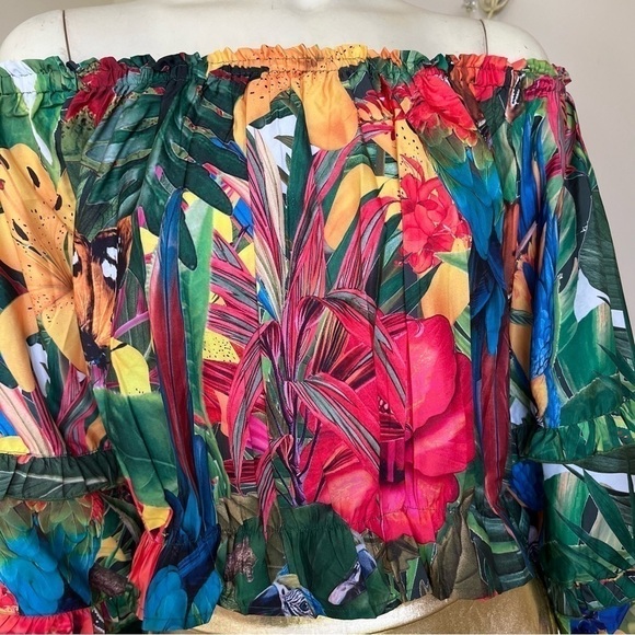 Nwt Rachel Zoe Women’s Tropical Butterfly 1/4 Sleeve Off shoulder Cropped Top L - Picture 9 of 16